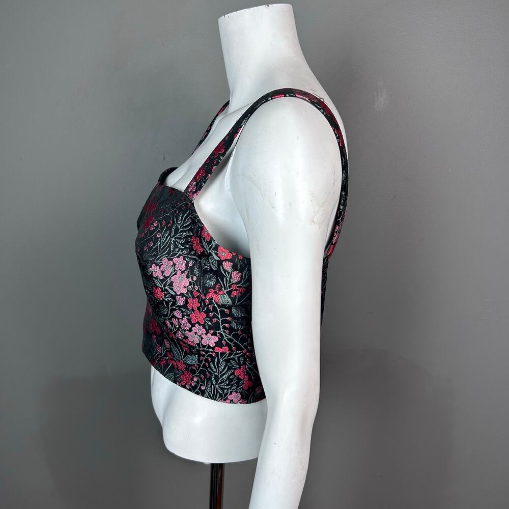 Anthropologie Hutch corset top size 8 jacquard floral bralette black metallic - Picture 3 of 7